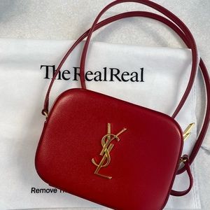 SAINT LAURENT YSL Monogram Leather Camera Bag in Red